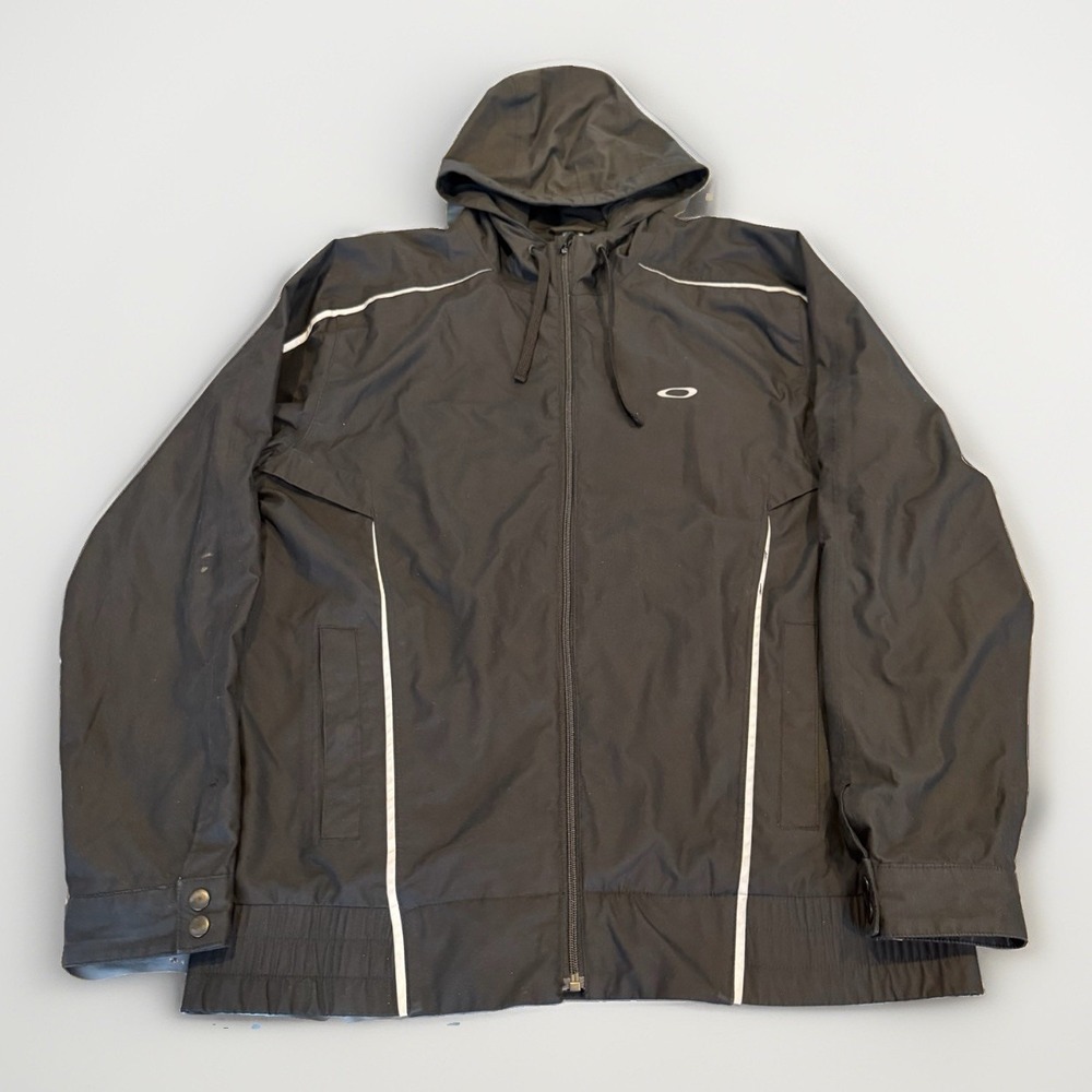 VTG Oakley Windbreaker Jacket Full Zip Black  Men's Size L  4114710CB Reflective